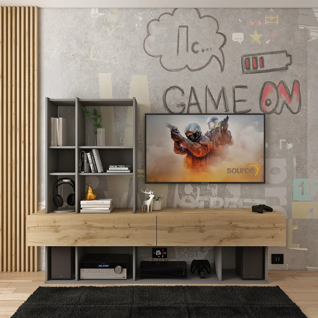 Стінка у вітальню Doros Нота Графіт/Дуб Евок 195х42х147 см (44900207) - фото 4