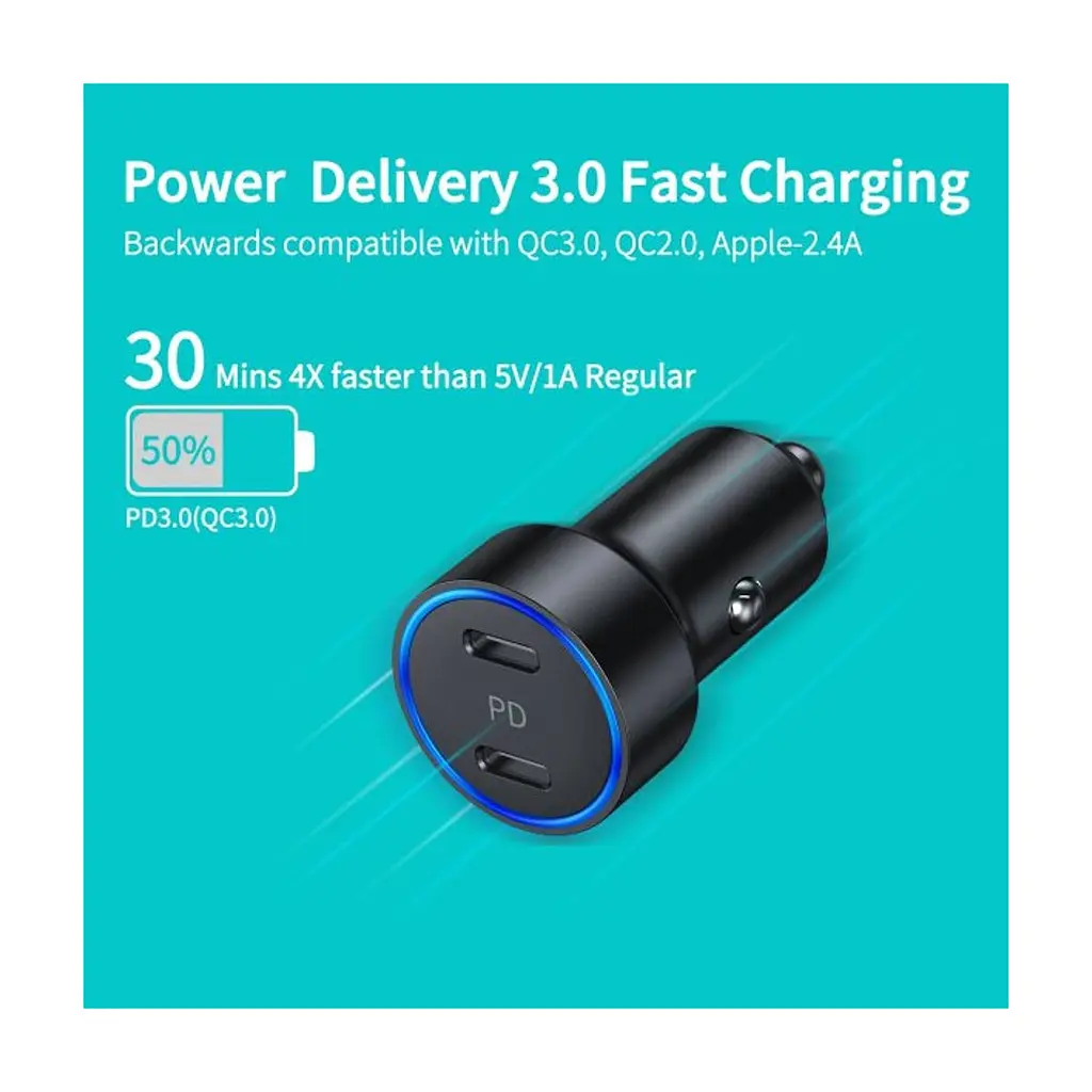Зарядное устройство для Choetech car 2хUSB-C 40W PD black (С0054-BK) - фото 6