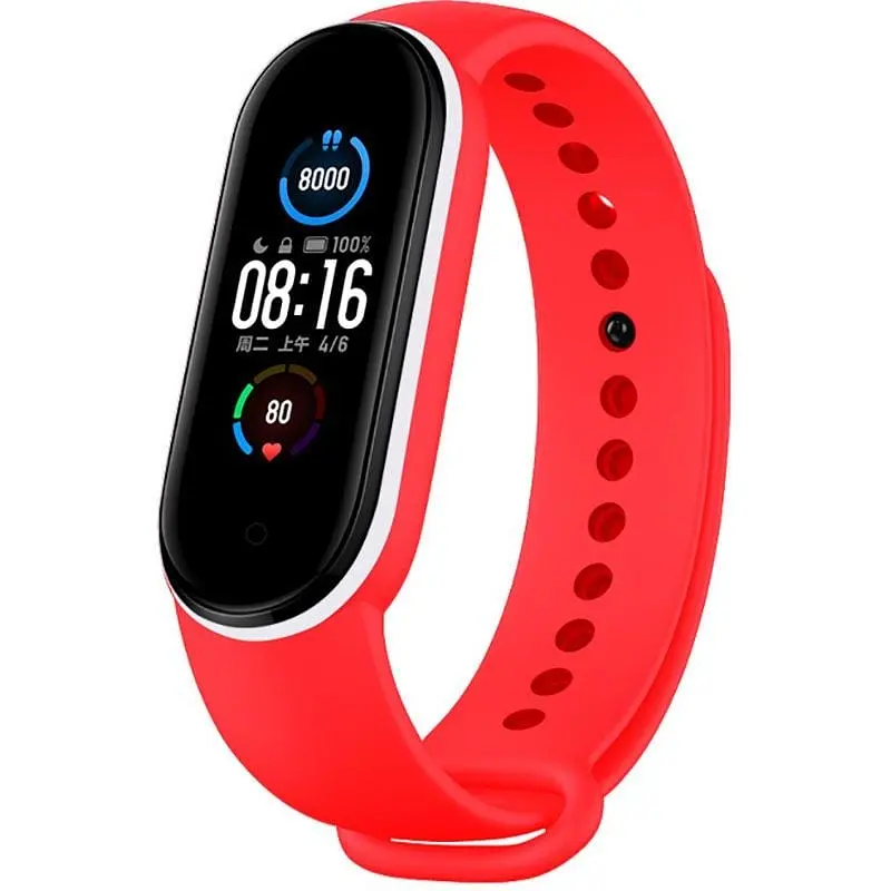 Ремінець Uwatch Double Color Replacement Silicone Band For Xiaomi Mi Band 5/6/7 Red/White Line - фото 2