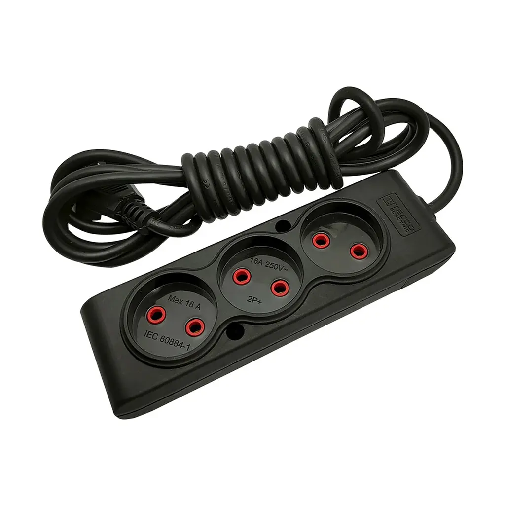 Мережевий подовжувач TECCO 3м 3 поста black (8681277843280)