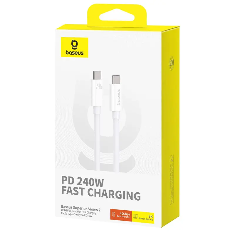 Дата кабель Baseus Superior Series 2 USB4 Full-Function Type-C to Type-C 240W (1m) (P10365200211) Moon White - фото 6