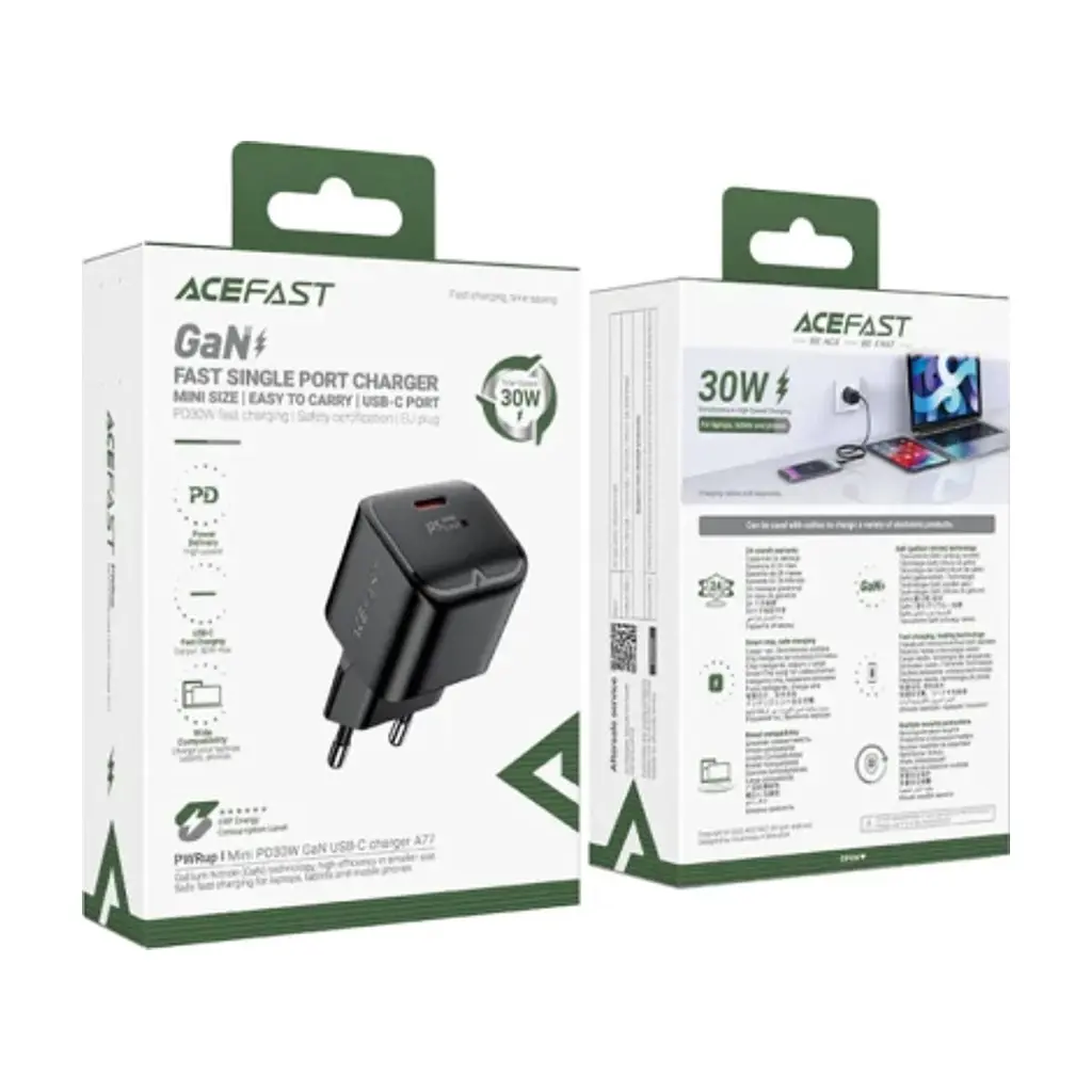 Зарядний пристрій Acefast USB-C 30W Gan A77 mini Fast Charger Black (6974316282662) - фото 2