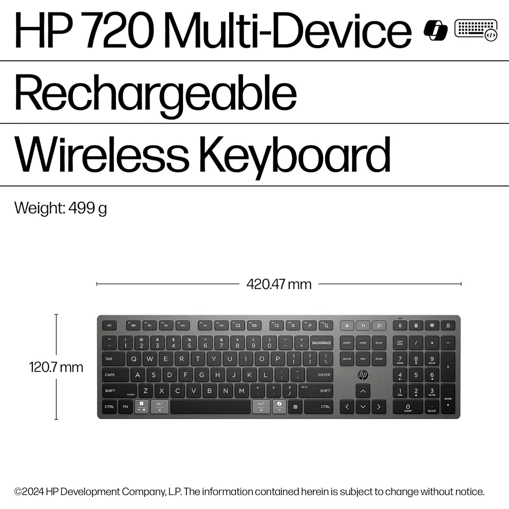 Клавіатура HP 720 Multi-Device Rechargeable Wireless/Bluetooth UA Black (9T5B1AA) - фото 6