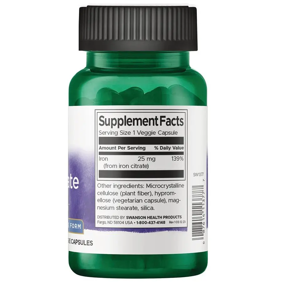 Залізо у формі цитрату Swanson Iron Citrate 25 mg 60 вегакапсул - фото 2