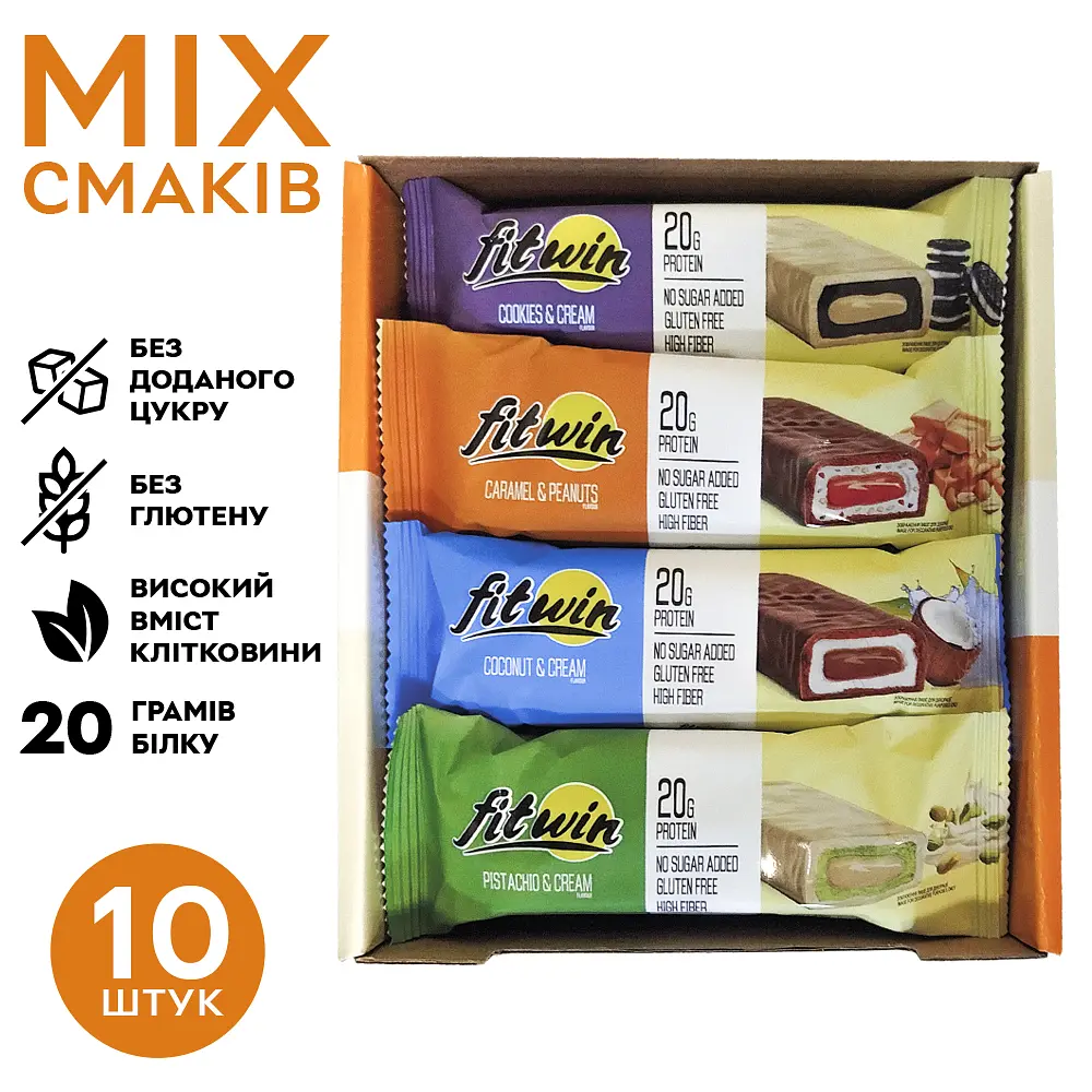 Батончик FitWin Protein Bar 20% MIX 600 г (10 шт. х 60 г) - фото 2