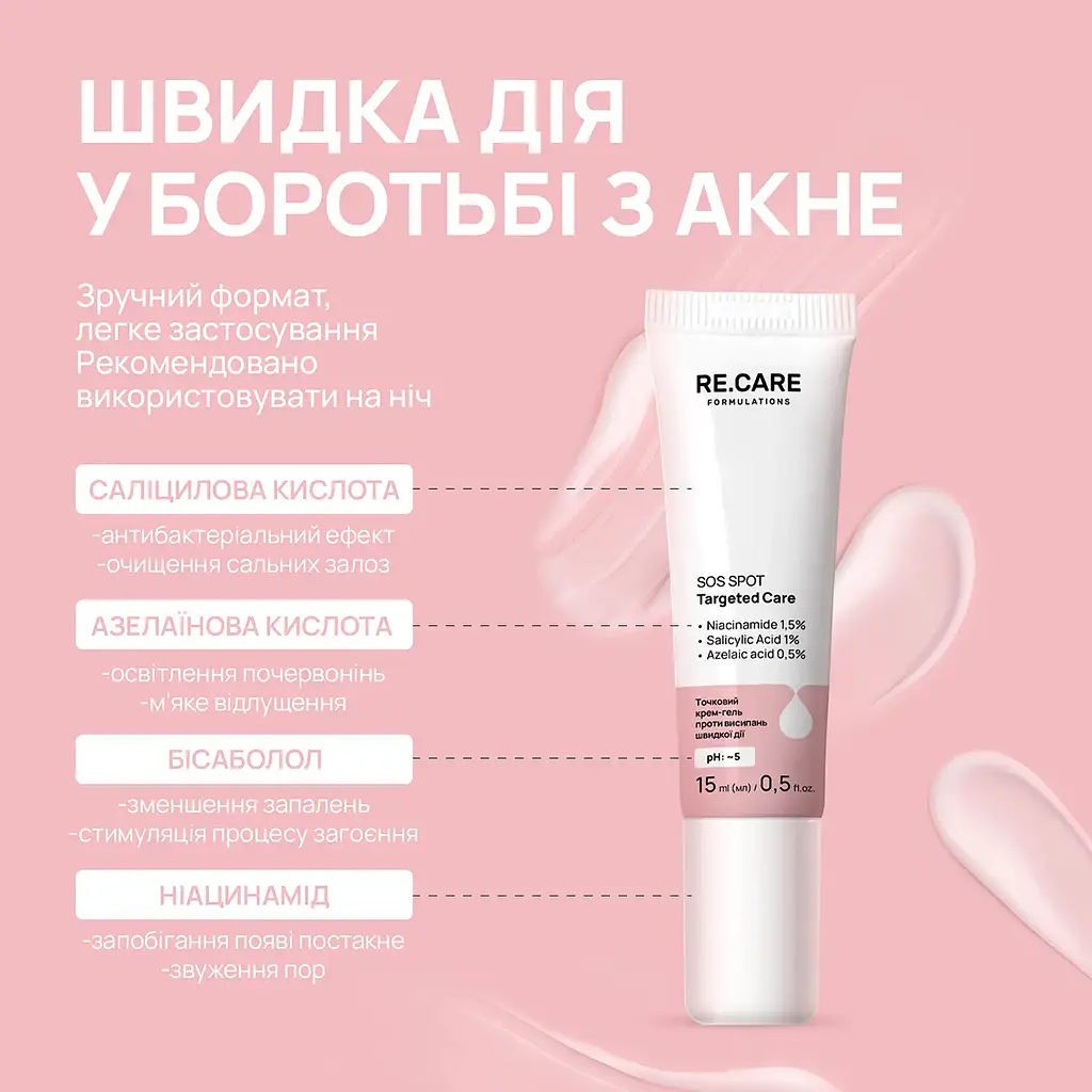 Точковий крем-гель проти висипань швидкої дії Re.Care SOS Spot Targeted Care, 15 мл - фото 3
