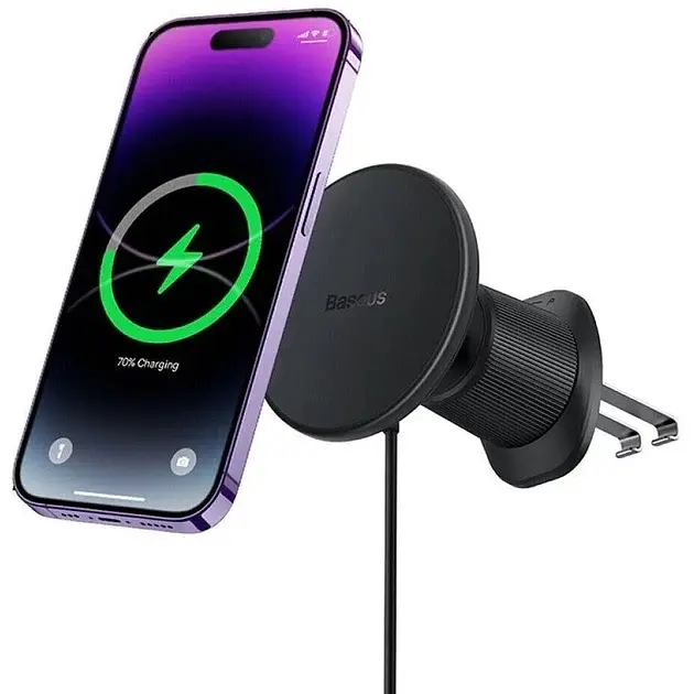 Бездротовий автомобільний зарядний пристрій Baseus CW01 MagSafe Wireless Charging Car Mount Air Vent 15W C40141001111-00 - фото 3
