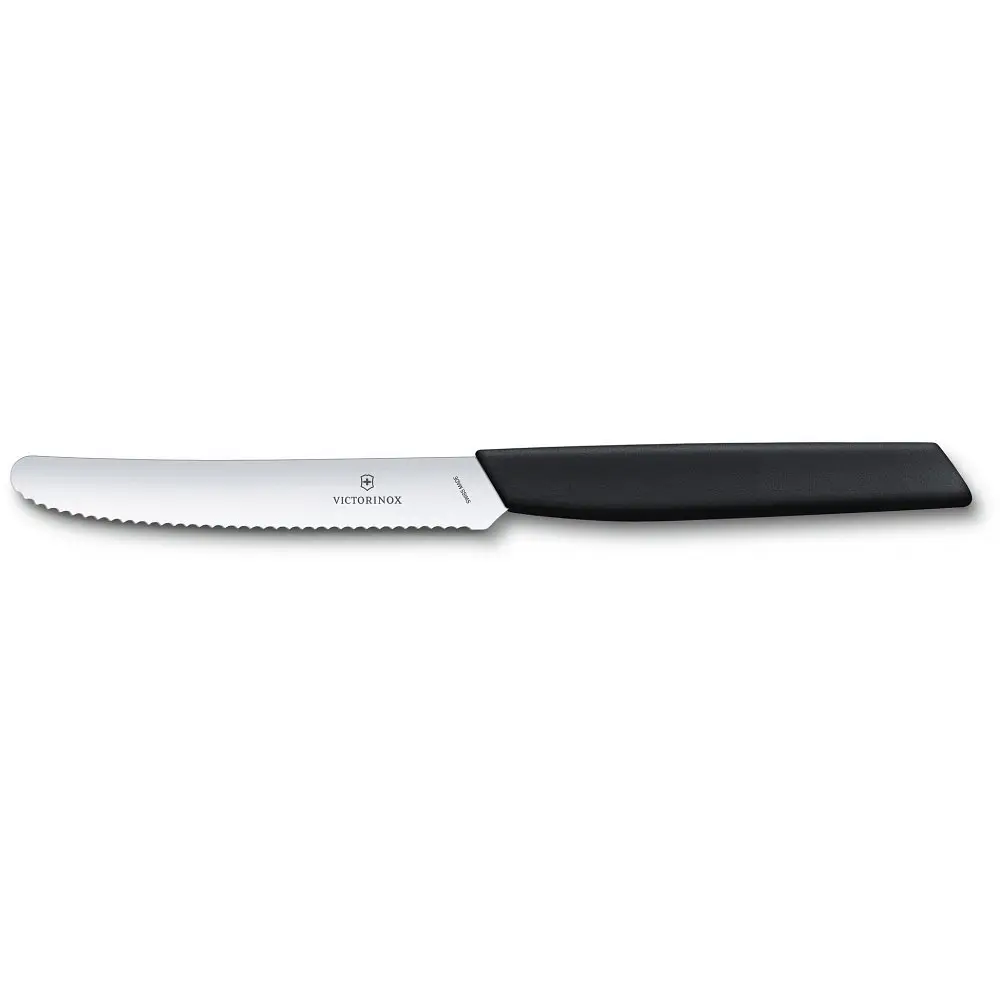 Кухонний ніж Victorinox Swiss Modern Tomato&Sausage 11см закругл.нос, хвил. з черн. ручкою - фото 2
