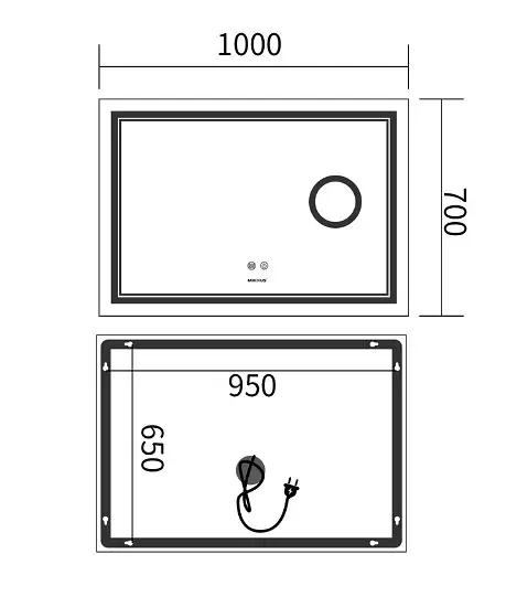 Дзеркало Mixxus Premium QUADRO MR20-100x70 (LED Touch, Anti-fog, лінза) (MP6622) - фото 5