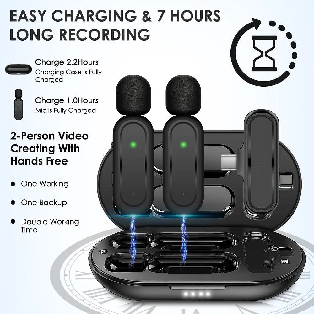 Беспроводные микрофоны Lavalier для iPhone, iPad, Android, с зарядным футляром и адаптером 2 шт - фото 5
