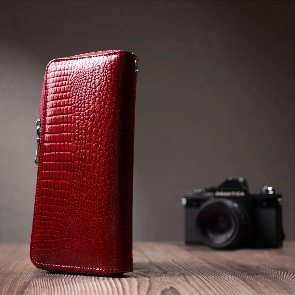 Жіночий гаманець лакований на блискавці з натуральної шкіри ST Leather 22677 червоний - фото 9