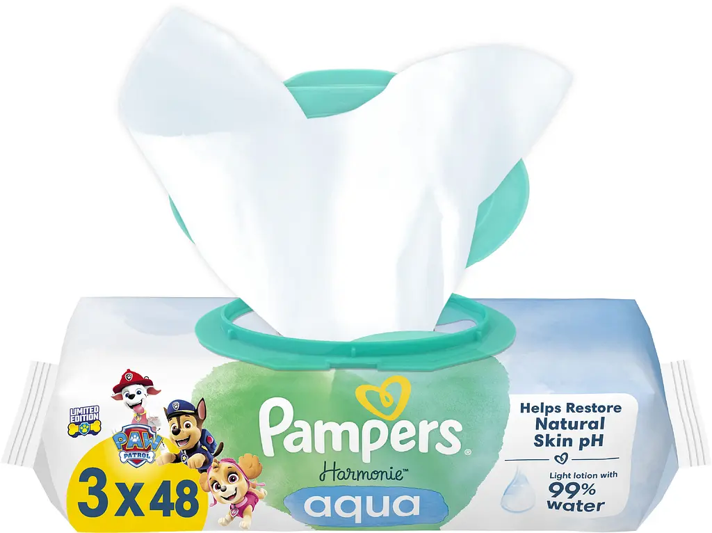 Дитячі вологі серветки Pampers Harmonie Aqua Щенячий Патруль 144 шт. (3 уп. по 48 шт.) - фото 2