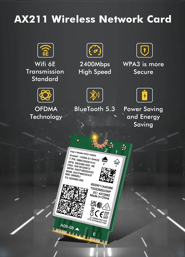 Мережева карта Intel WIFI 6E AX211NGW CNVIO2 Тридіапазонний адаптер, MU-MIMO, Bluetooth модуль для ПК/Ноутбука (19528) - фото 3