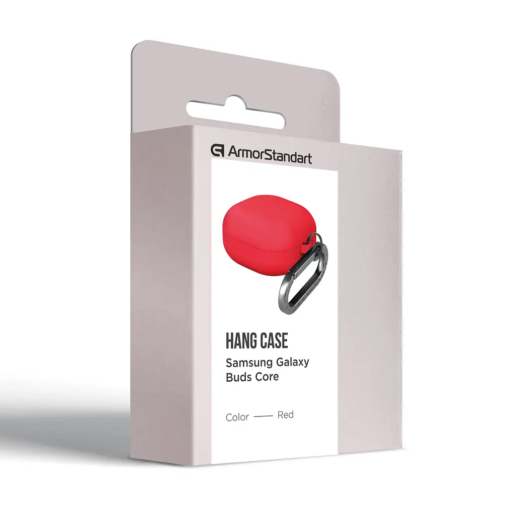 Силіконовий чохол для навушників Samsung Galaxy Buds Core, Hang Case, червоний, ультратонкий захисний кейс товщиною 2 мм, захист від подряпин, пилу та ударів, компактний, з карабіном для кріплення, ArmorStandart (ARM88044) - фото 3