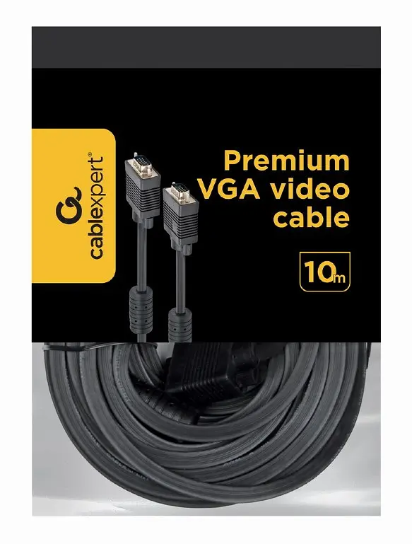 Кабель Cablexpert VGA - VGA (M/M), HD15, з 2-ма фер. кільцями, чорний, 10 м (CC-PPVGA-10M-B) пакет - фото 3