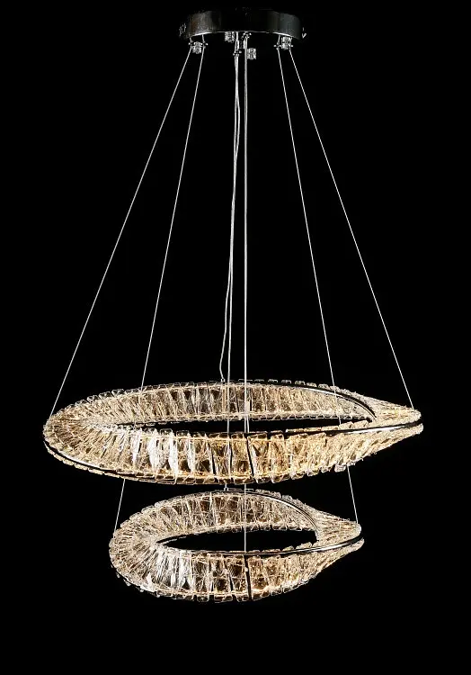 Двоярусна хромована світлодіодна люстра Splendid Ray LD8812/600+400B/2B LED (CH) з кришталевими кільцями 60/40 см - фото 3
