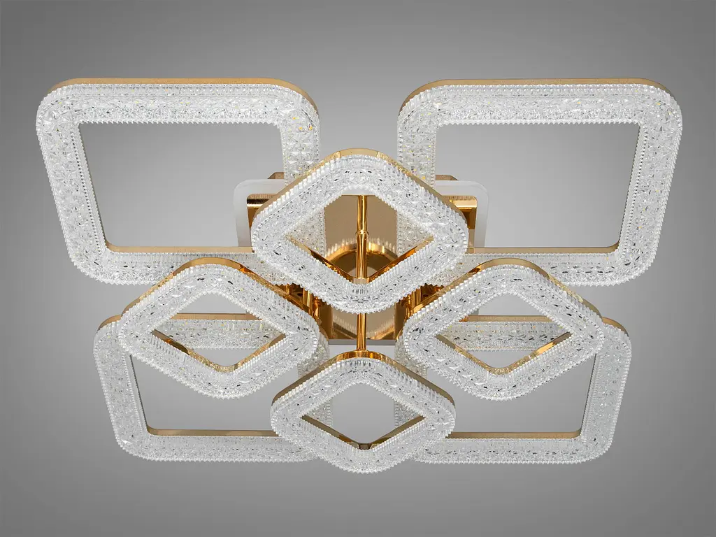 Люстра стельова LED Diasha 2205/4+4G, 130W, 6000K-3200K-4100K, золото, сучасний стиль, з пультом, димером, акрилові плафони - фото 4