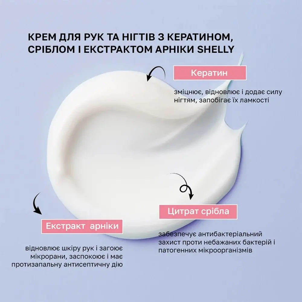 Крем для рук та нігтів Shelly з кератином, сріблом і екстрактом арніки 45 мл - фото 3
