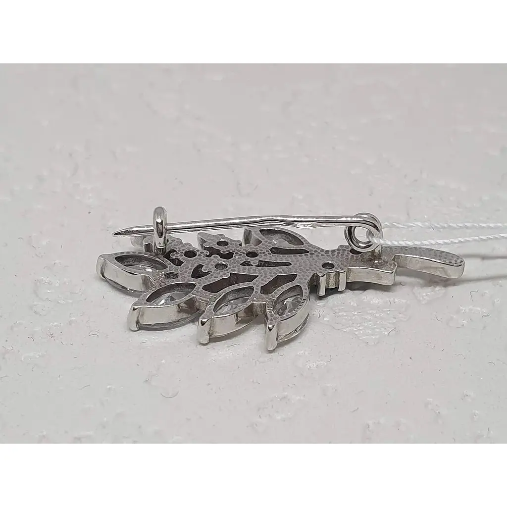 Срібна брошка Ірій з фіанітами. 9522 СИН - фото 2