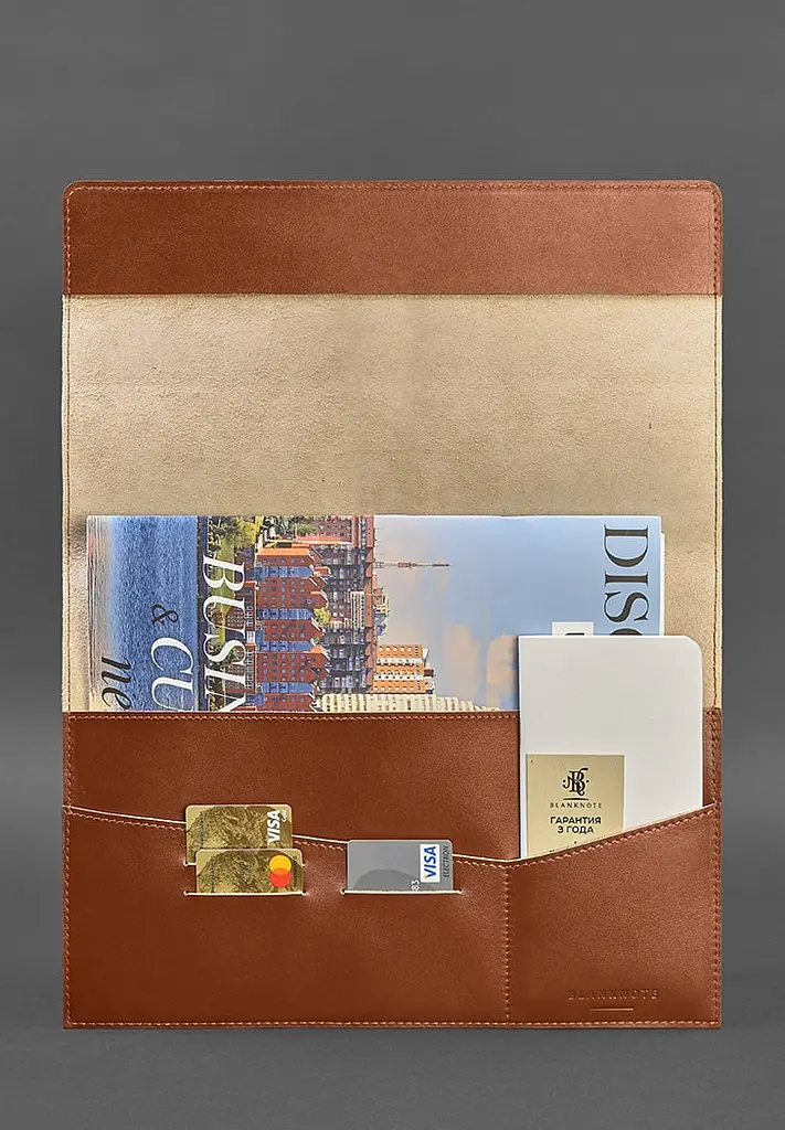 Кожаная папка для документов А4 (на магнитах) светло-коричневая - фото 3