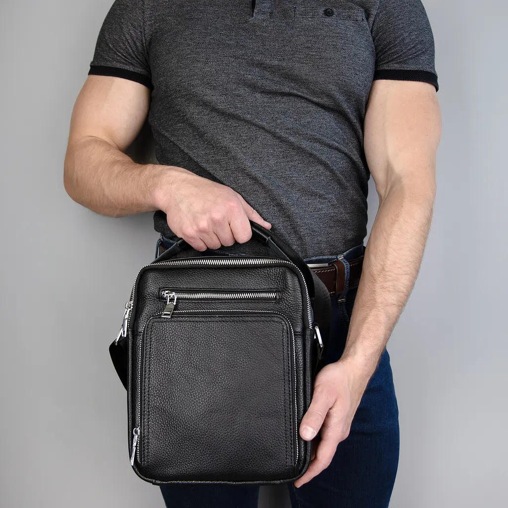 Сумка чоловіча шкіряна чорна Tiding Bag M5608-1A через плече - фото 2