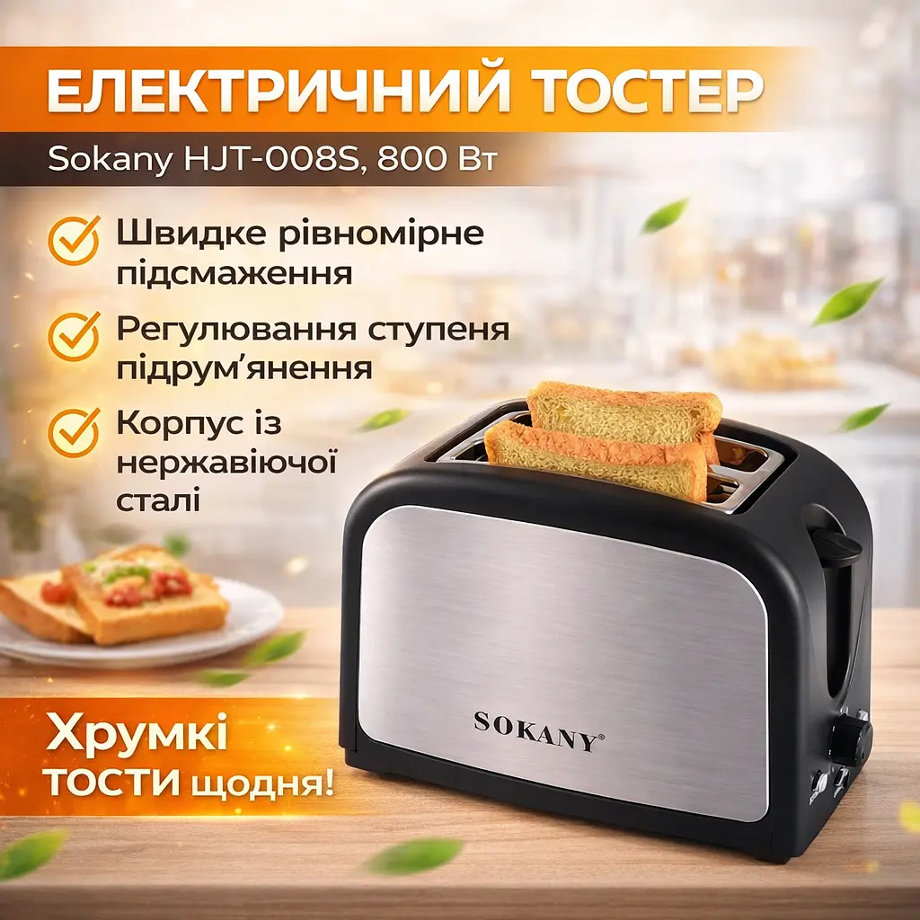 Електричний тостер Sokany HJT-008S на 2 скибочки, 800 Вт - фото 2