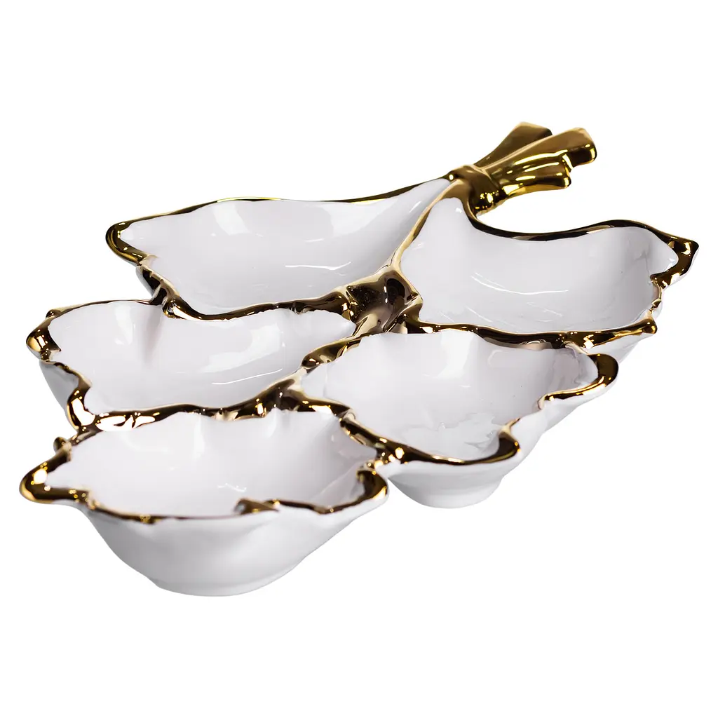 Менажница фарфоровая на 5 секций тарелка для закусок 37.5×22.5×5 (см) Белый с золотом Yiwu ZBSY-15.5 - фото 2