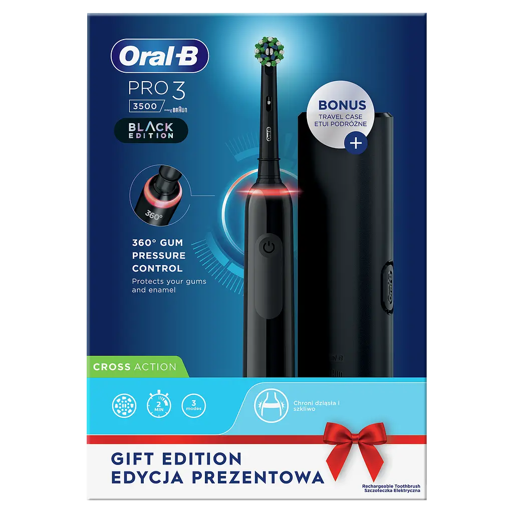 Електрична зубна щітка Oral-B Pro 3 3500 СrossAсtion + футляр, чорна - фото 3