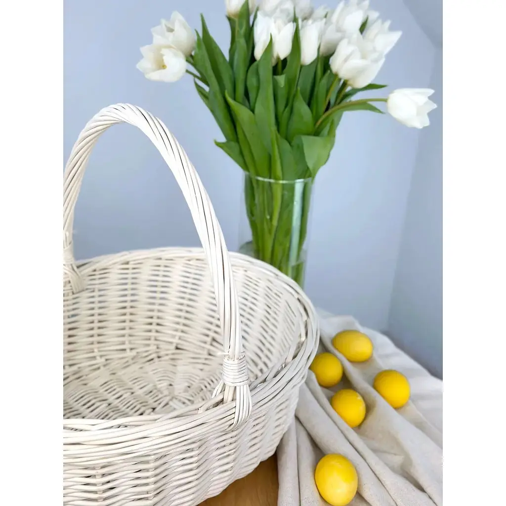 Пасхальная корзина из лозы с одной ручкой Буковина (большая) Белая - фото 3