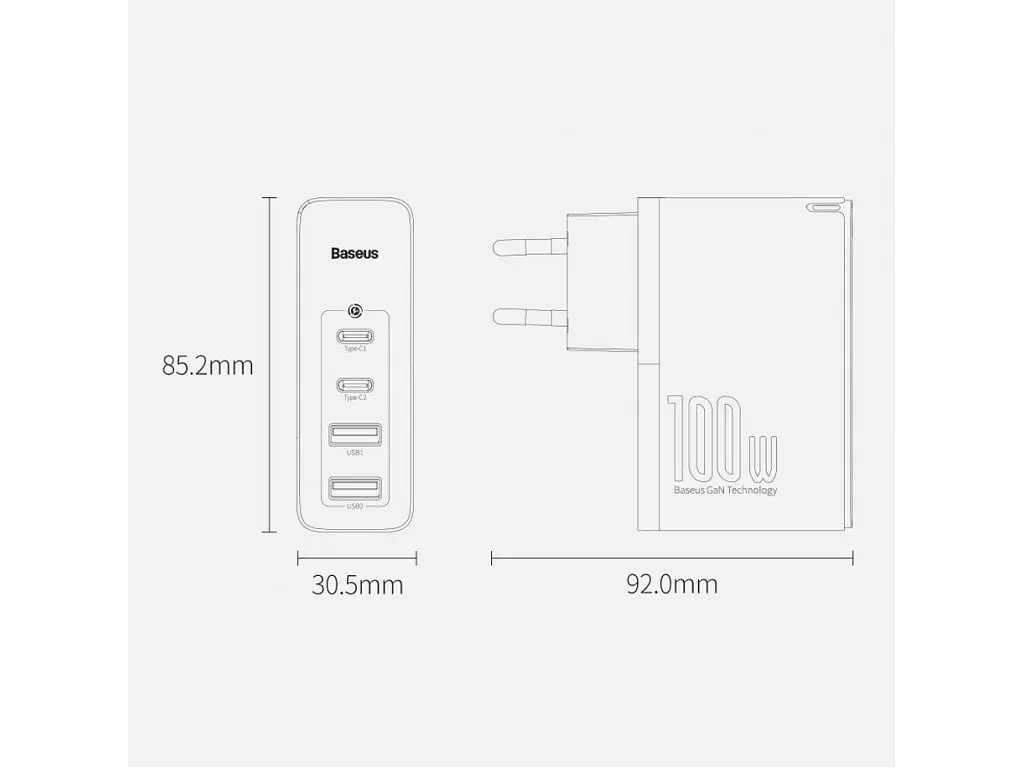 Мережевий зарядний пристрій Baseus GaN2 Pro Quick Charger 2USB + 2Type-C 100W CCGAN2P-L02 White - фото 3