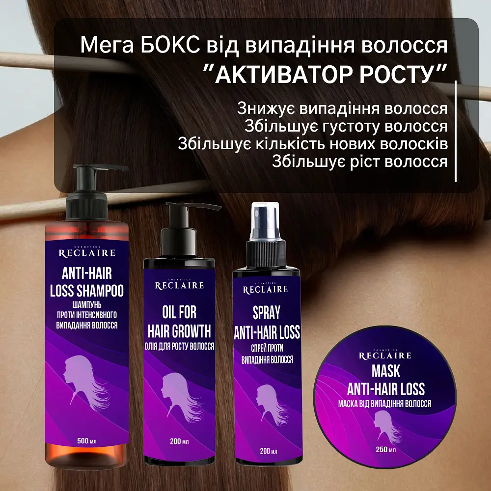 Набор мега бокс от выпадения волос Активатор роста Reclaire cosmetics - фото 3