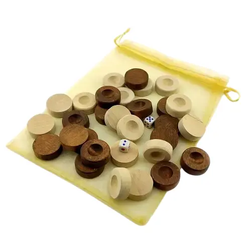 Фишки для нард с мешочком и кубиками белые и коричневые - фото 2