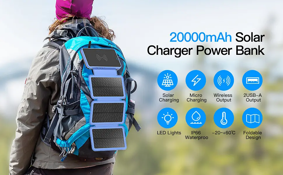 Портативная батарея Anyzoo Power Bank 20000mAh AN-YD02 Солнечное зарядное устройство - фото 4