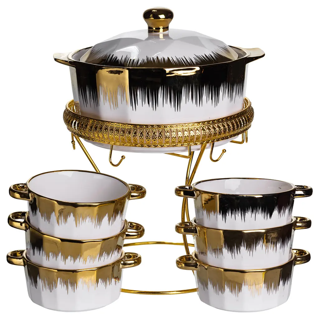 Суповой сервиз на 6 персон супница на подставке 2 л с бульонницами 300 мл Золотистый Yiwu ML-T35 - фото 3