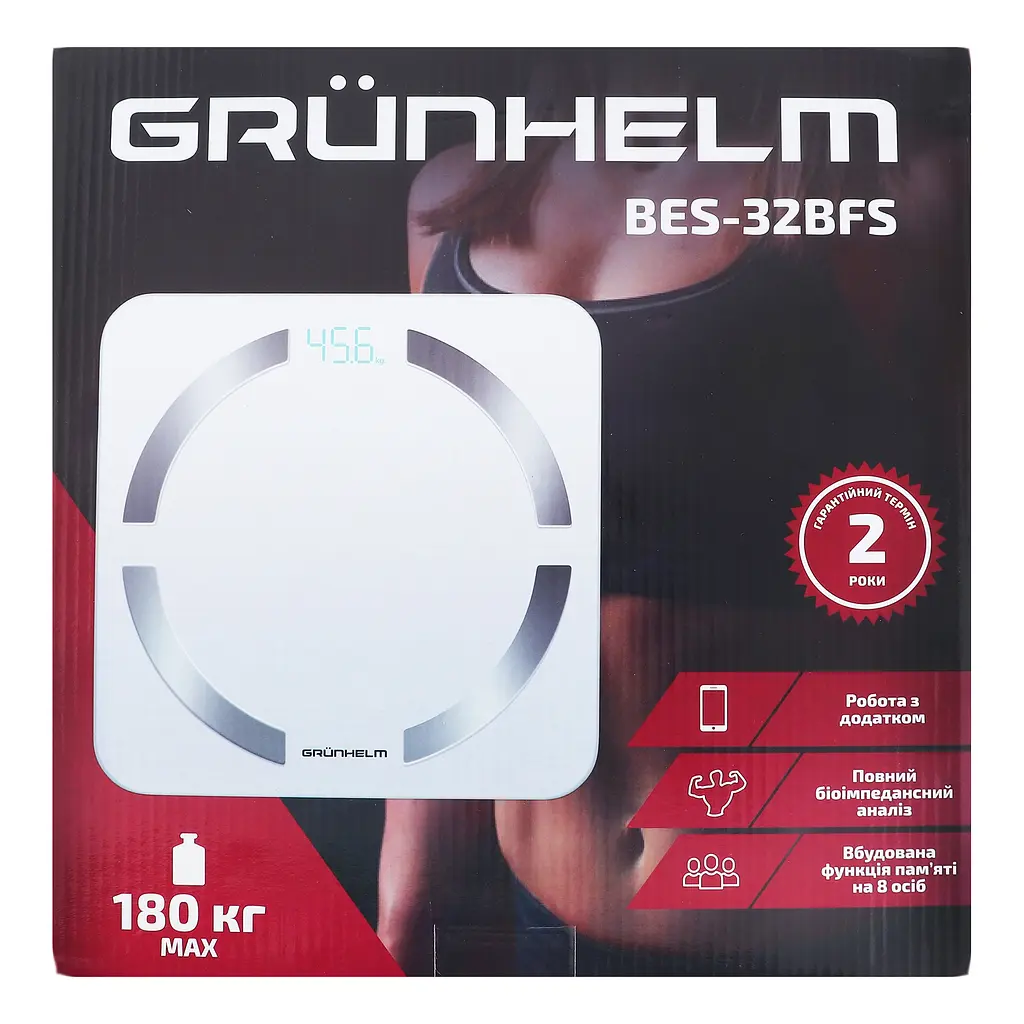 Ваги фітнес Grunhelm BES-32BFS максимальна вага 180 кг білий (105925) - фото 2