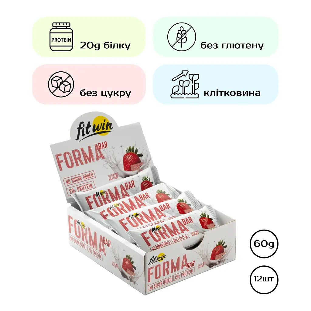 Набор протеиновых батончиков FitWin Forma Bar Strawberry yoghurt 720 г (12 шт. x 60 г) - фото 2