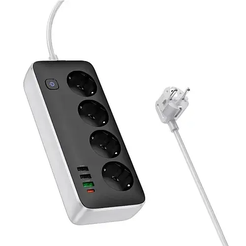 Мережевий подовжувач Hoco AC22 Sunlight 4-bit (PD30W/1C3A) Desktop Socket Black - фото 4