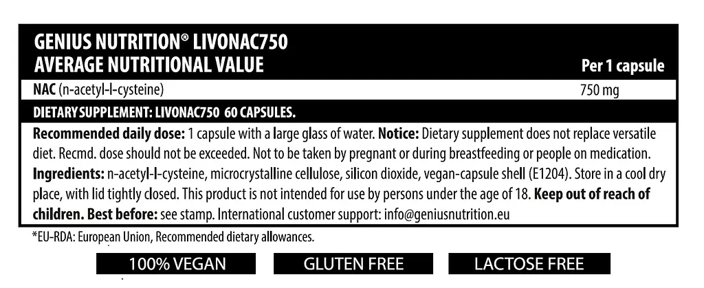 Амінокислота Genius Nutrition Livonac 750 60 капсул - фото 2