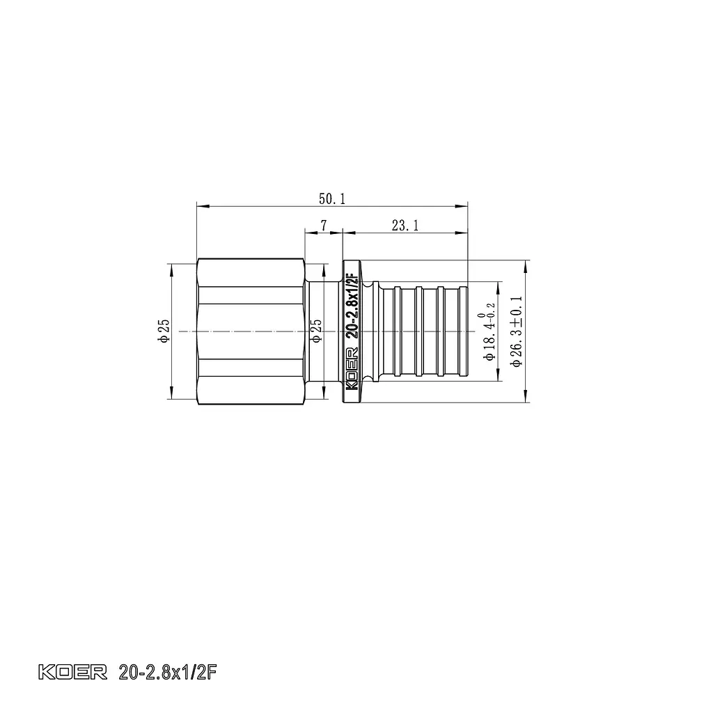 Перехідник з ВР Koer Ka.A06F-20 - 20(2.8mm) x 1/2"F KR4863 - фото 2