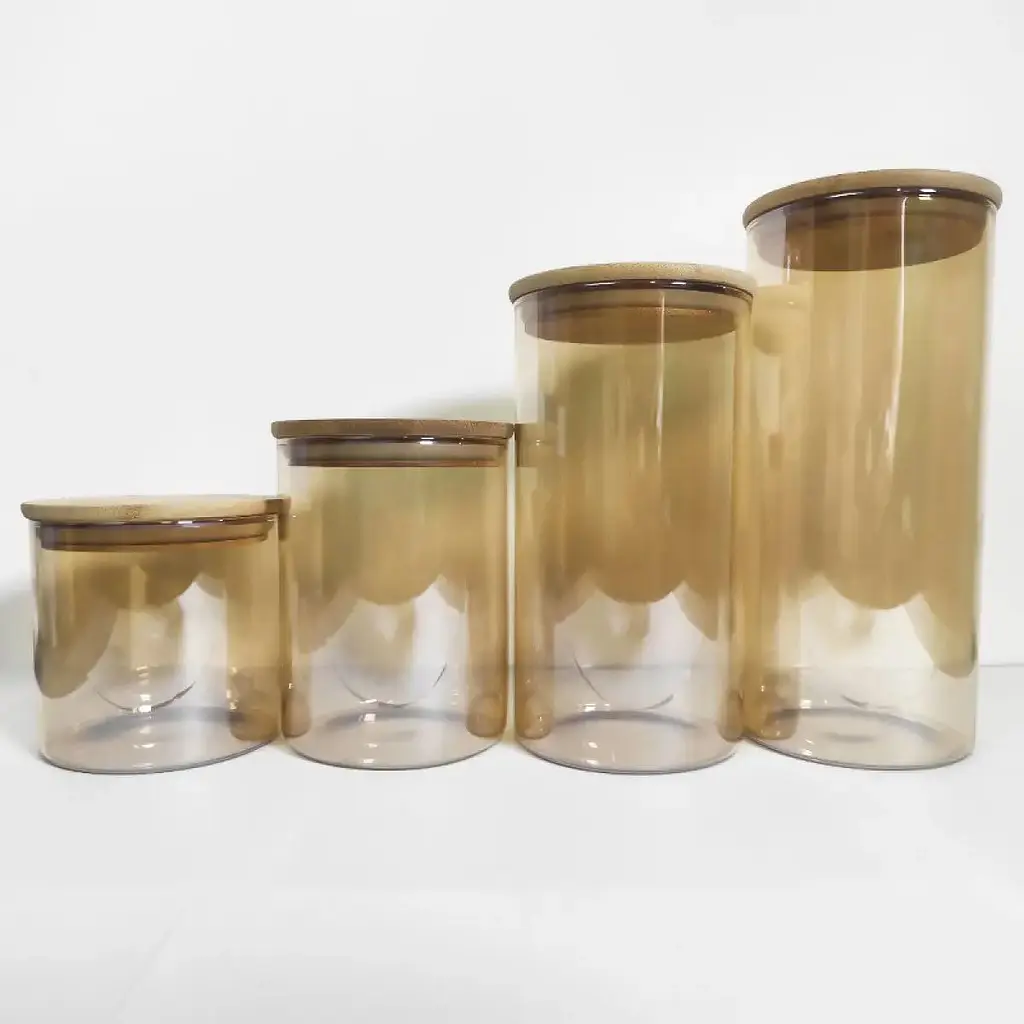 Ємність скляна Vittora з дерев'яною кришкою кругла бурштин 500 мл VT-8005 (135512)  - фото 2