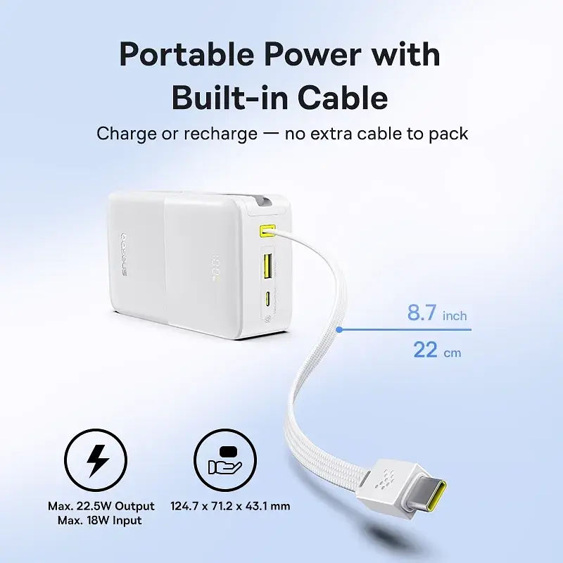 Батарея Baseus EnerFill FC51 Bipow 2 Pro 22.5W 30000mAh White (E0028101) - фото 5