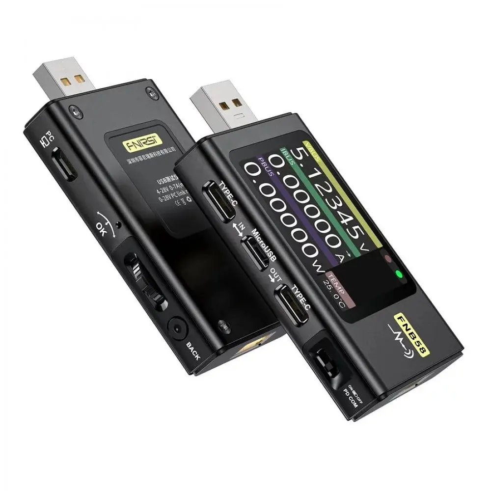 USB-тестер для зарядних пристроїв FNIRSI FNB58 чорний
