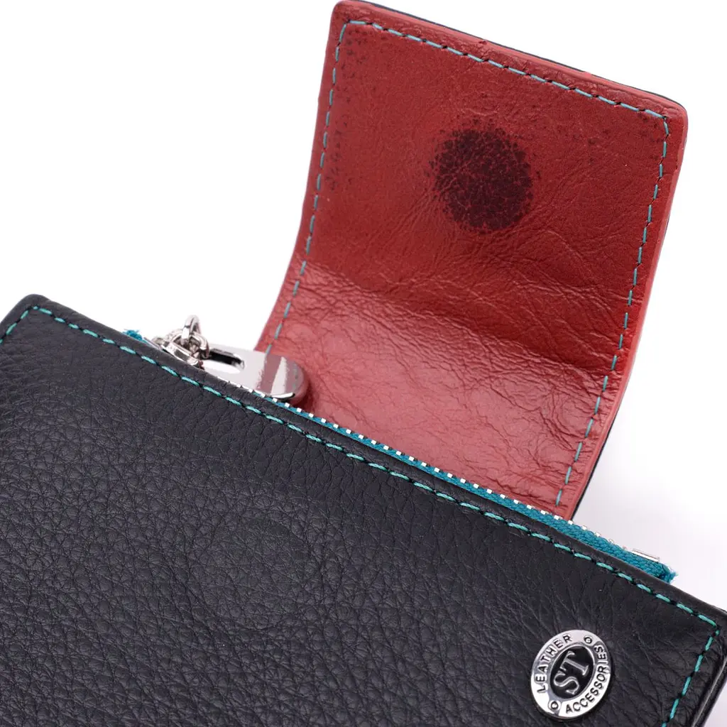 Портмоне для жінок у класичному кольорі з цікавою монетницею ST Leather 19449 чорний - фото 6