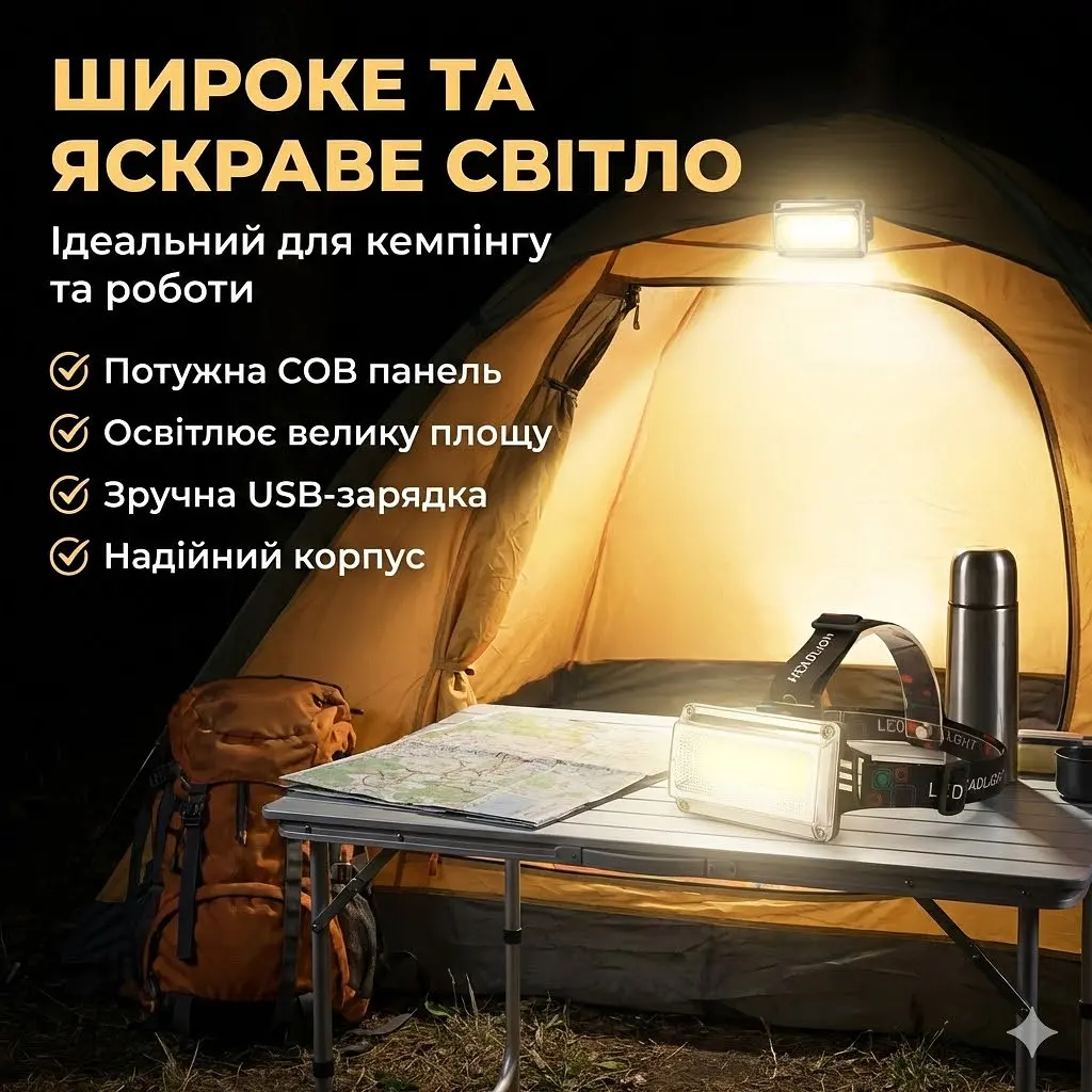 Налобный аккумуляторный фонарь RN814 с USB-зарядкой и регулировкой угла наклона - фото 3