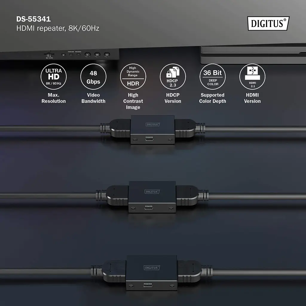 Повторювач Digitus HDMI, 8K/60 Гц (10 м 8K/60 Гц), (13 м 4K/60 Гц) - фото 4