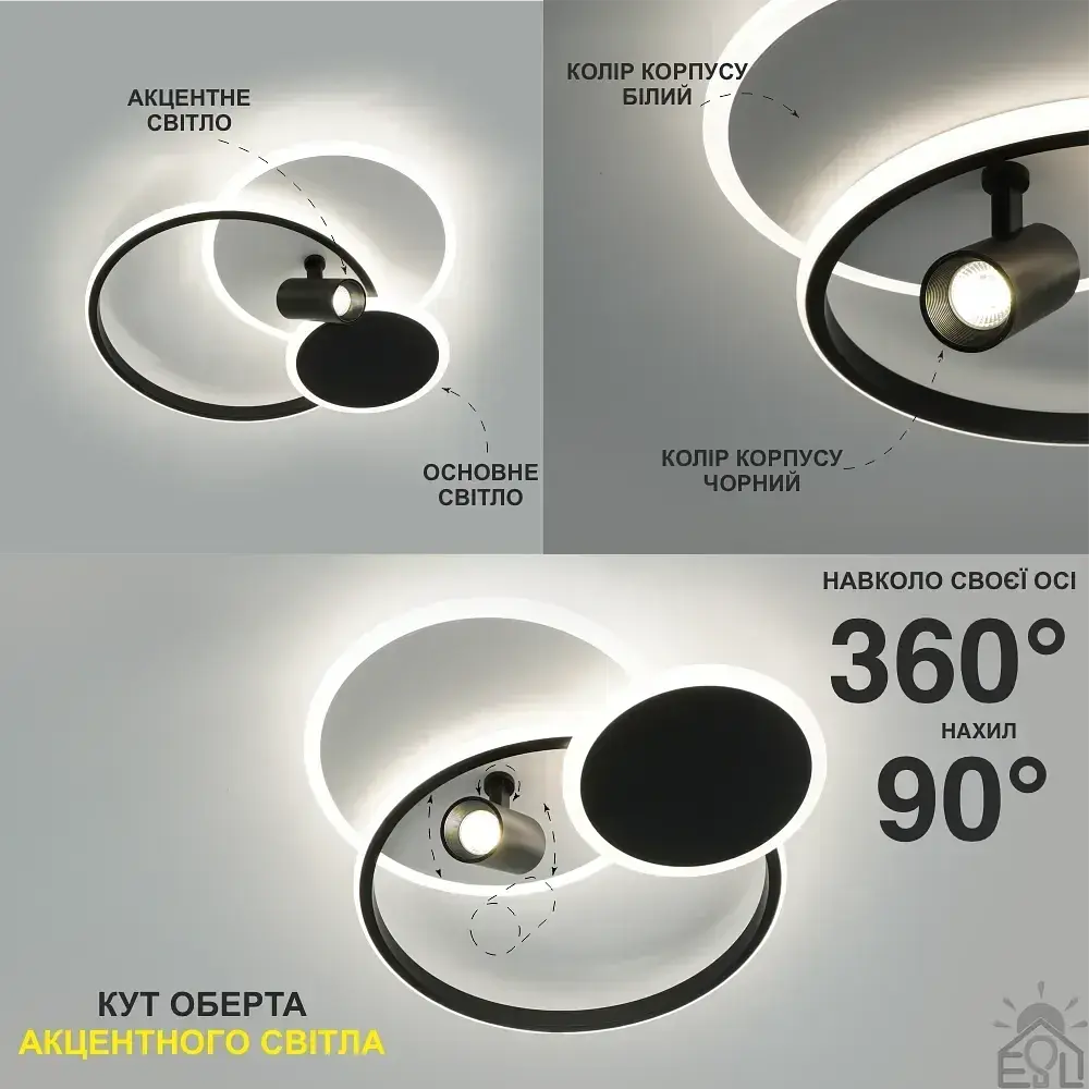 Керована світлодіодна люстра ECLIPSE 3R LR 75 Вт 480×425×130 мм Чорно-біла ESLLSE - фото 7
