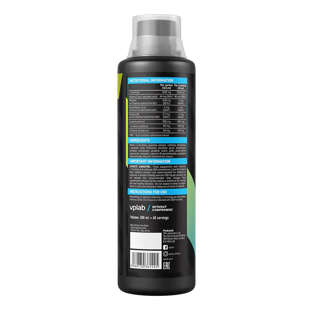 Амінокислота VPLab Lipo Jets Carnitine 500 мл Lime Tea - фото 2