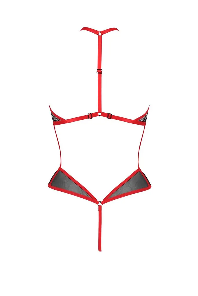 Сетчатое боди с кружевом на груди Passion Satara Body XXL/XXXL red - фото 4