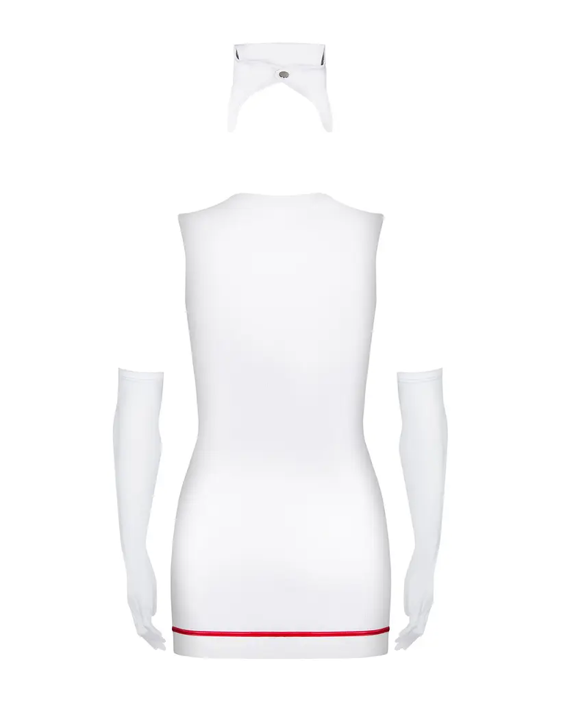 Еротичний костюм медсестри Obsessive Emergency dress S/M, white, сукня, стринги, рукавички, чепчик, стетоскоп - фото 3
