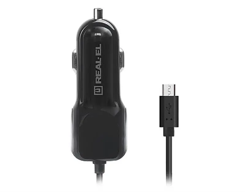 Автомобільний зарядний пристрій REAL-EL CA-15 (2USB, 2.1A) Чорний + кабель microUSB - фото 2